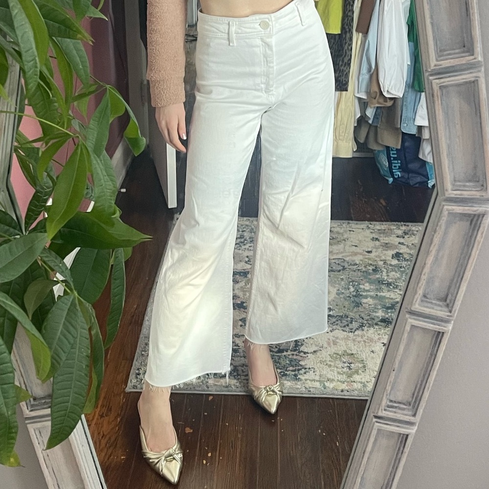 Zara high waist cropped white jeans